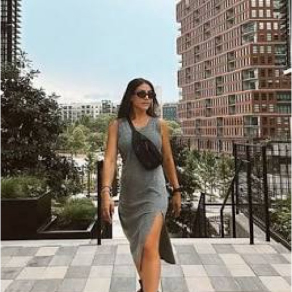Fabletics Cloud Jersey Charcoal Midi Dress with Slit